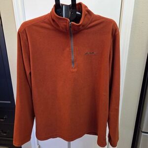 Eddie Bauer Mens Large Burnt Orange 1/4 Zip Fleece Pullover Sweater Rust L